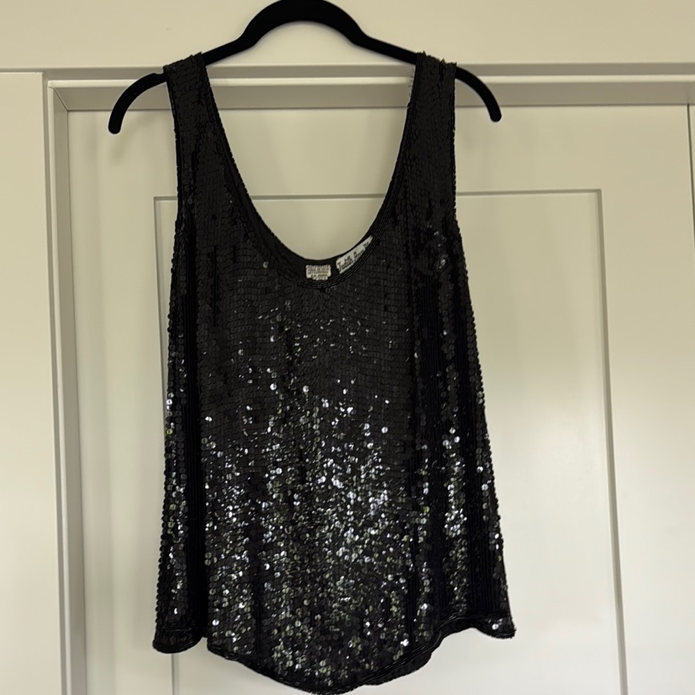 Women’s Vintage Black Sequin & Beaded  Sleeveless Tank Top - Size 2X XXL